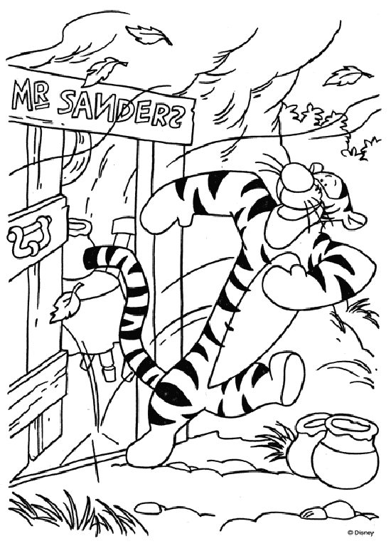 coloriage tigrou sort dehors